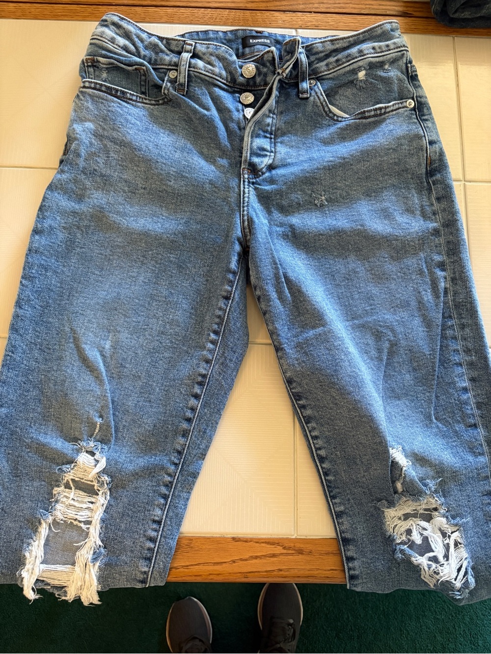 Express Distressed Boyfriend Jeans - Blue